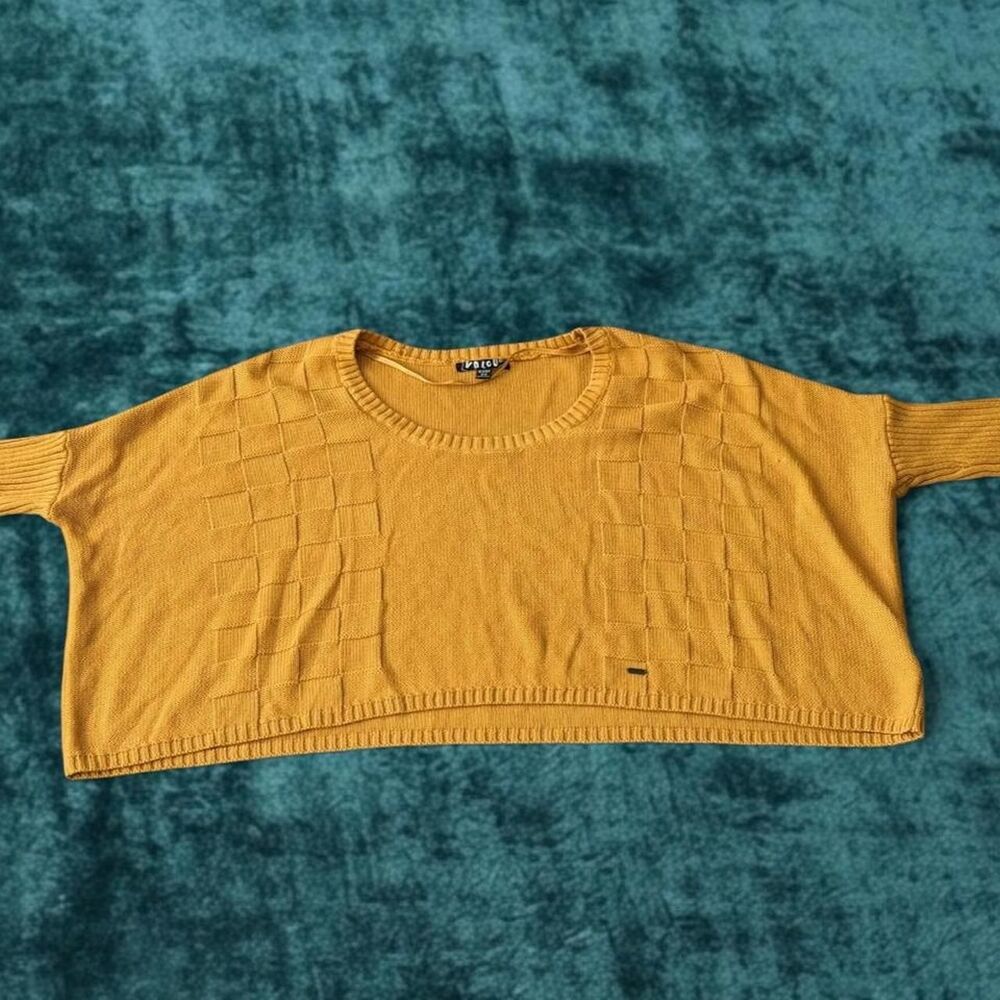 Volcom Mustard Yellow Textured Checkerboard Knit Cropped Sweater Size XS-S